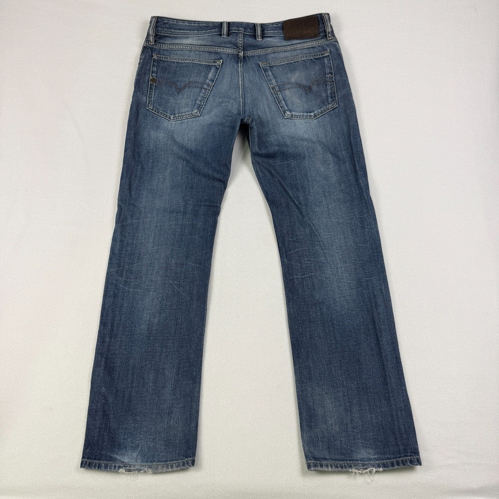 Diesel Industry Mens Button Fly Jeans 34x32 Waykee Straight Distress Worn Heels - Picture 13 of 16